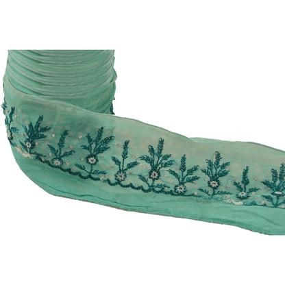 Sanskriti Vintage Green Sari Border Handmade Bandhani 1 YD Craft Trim Lace