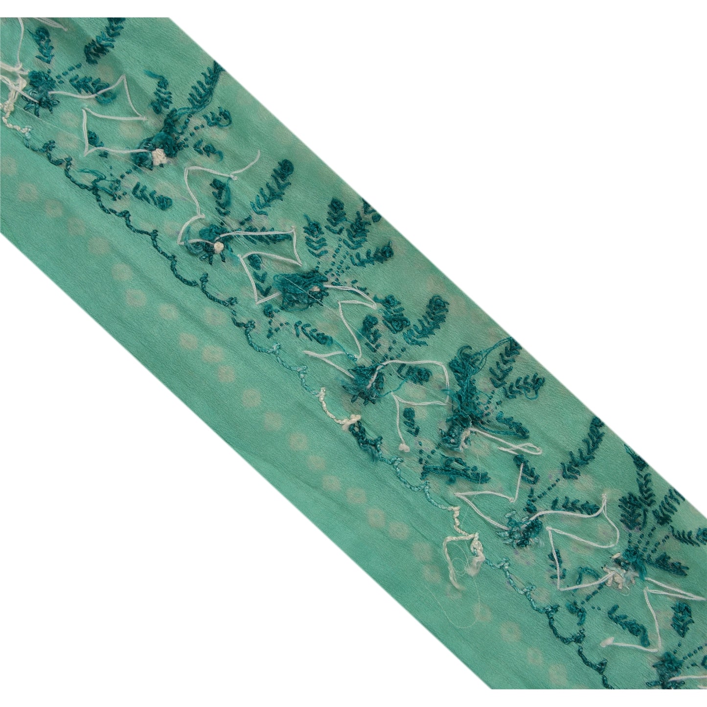 Sanskriti Vintage Green Sari Border Handmade Bandhani 1 YD Craft Trim Lace