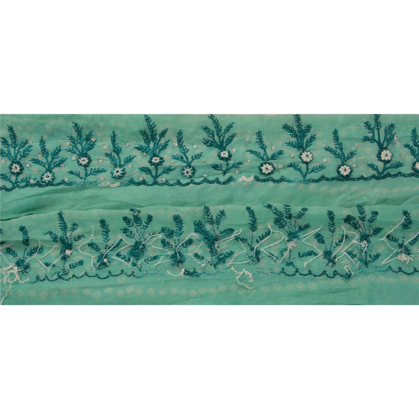 Sanskriti Vintage Green Sari Border Handmade Bandhani 1 YD Craft Trim Lace