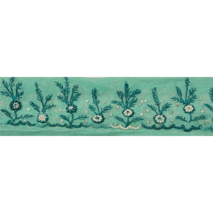 Sanskriti Vintage Green Sari Border Handmade Bandhani 1 YD Craft Trim Lace