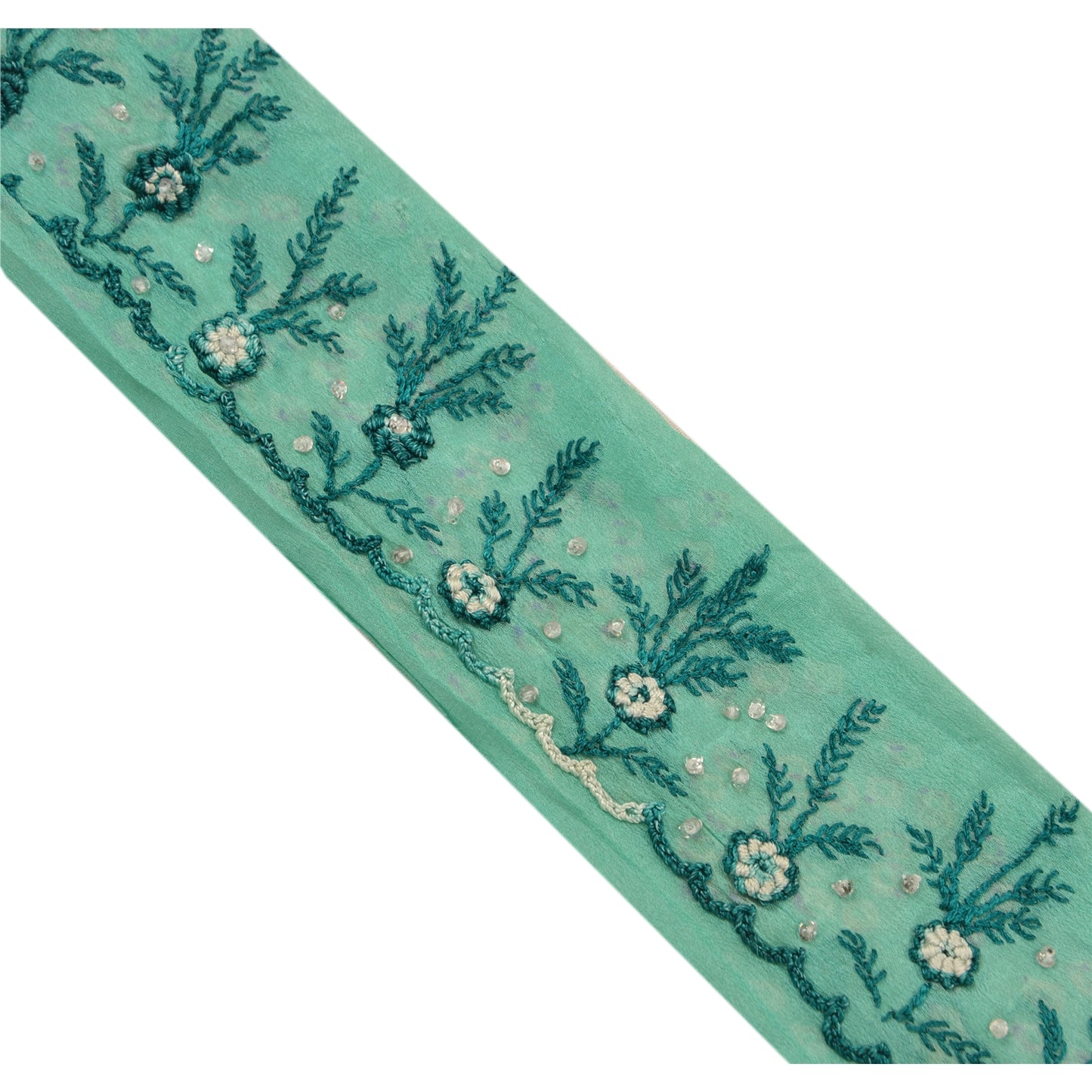 Sanskriti Vintage Green Sari Border Handmade Bandhani 1 YD Craft Trim Lace