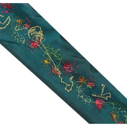 Sanskriti Vintage Sari Border Hand Embroidered 1 Yd Craft Trim Ribbon Green Lace