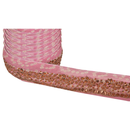 Sanskriti Vintage Sari Border Hand Beaded Bandhani Gota Patti 1YD Trim Pink Lace