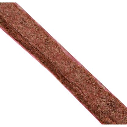 Sanskriti Vintage Sari Border Hand Beaded Bandhani Gota Patti 1YD Trim Pink Lace