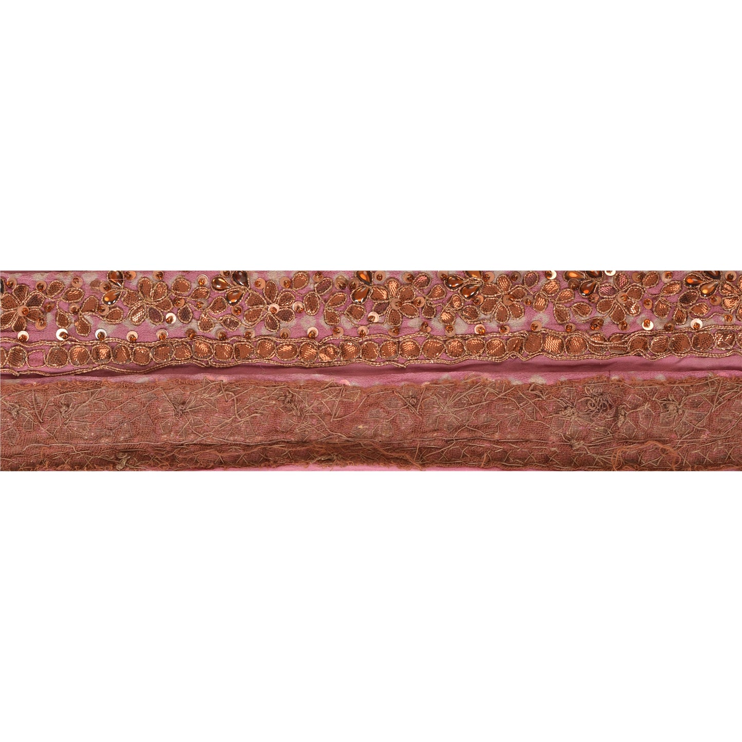 Sanskriti Vintage Sari Border Hand Beaded Bandhani Gota Patti 1YD Trim Pink Lace