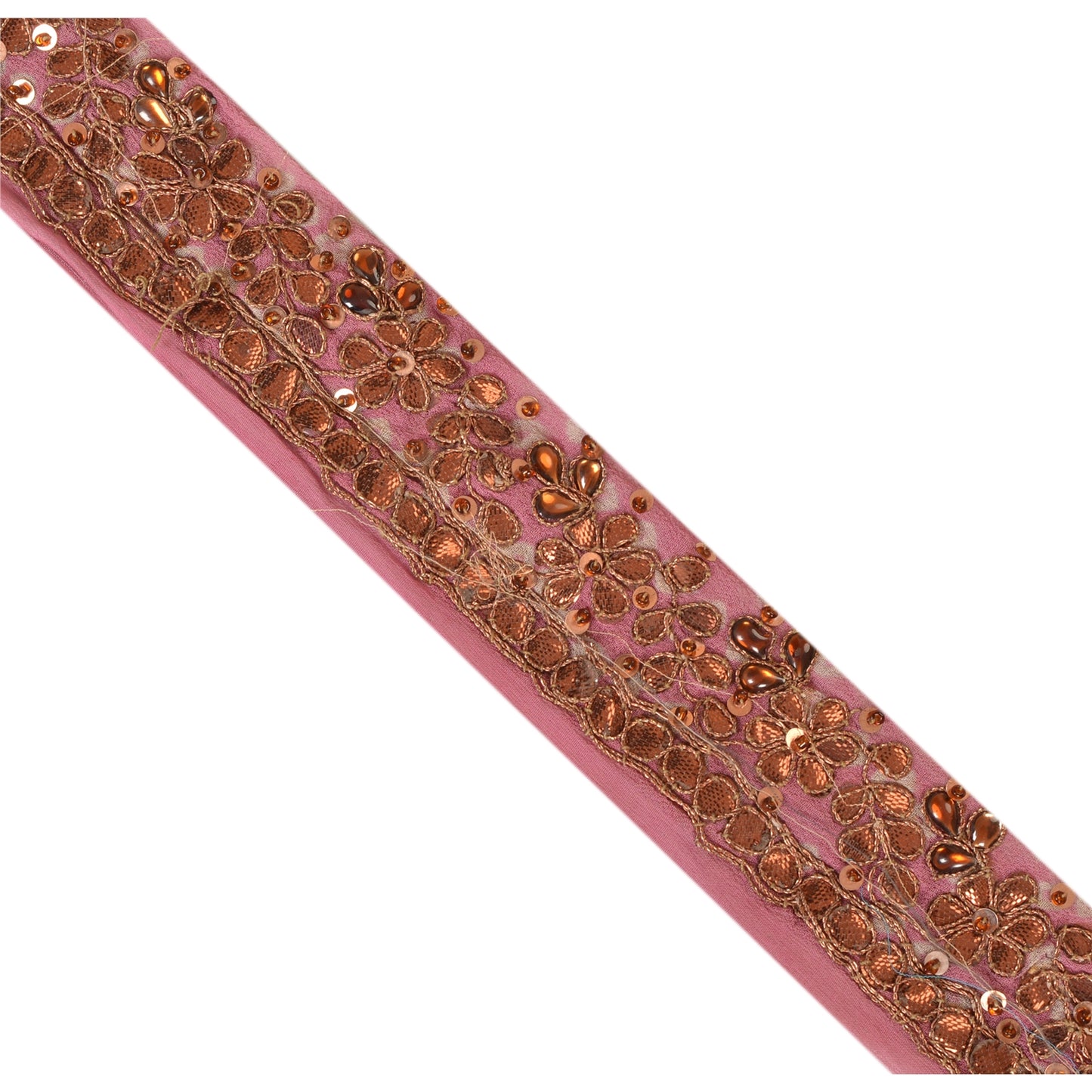 Sanskriti Vintage Sari Border Hand Beaded Bandhani Gota Patti 1YD Trim Pink Lace