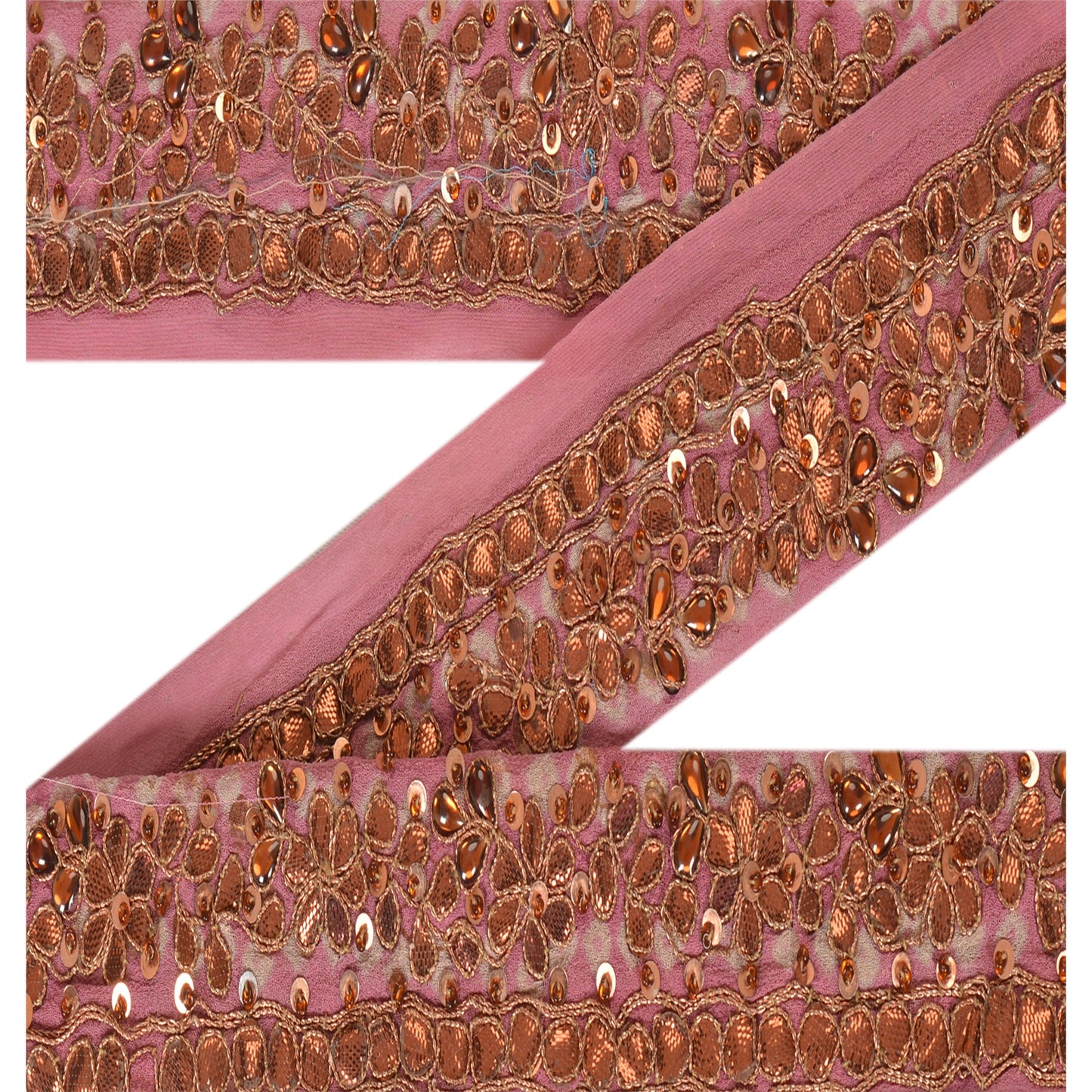 Sanskriti Vintage Sari Border Hand Beaded Bandhani Gota Patti 1YD Trim Pink Lace