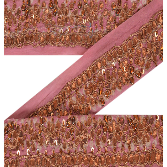 Sanskriti Vintage Sari Border Hand Beaded Bandhani Gota Patti 1YD Trim Pink Lace