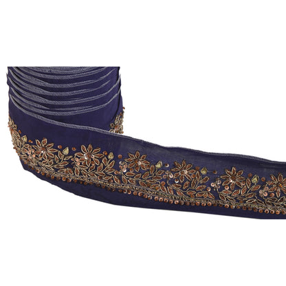 Sanskriti Vintage Sari Border Hand Beaded 1 Yd Trim Sewing Blue Gota Patti Lace