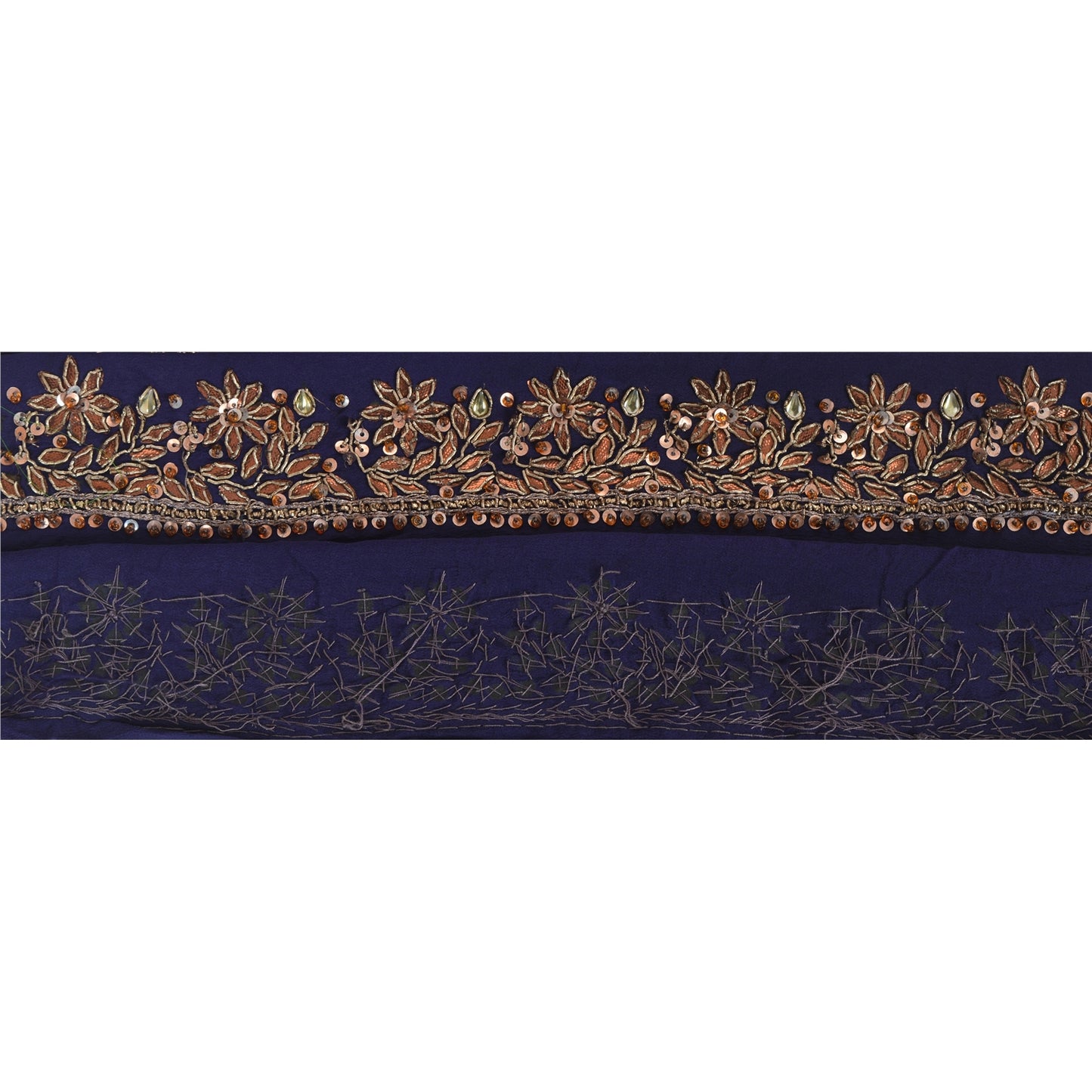 Sanskriti Vintage Sari Border Hand Beaded 1 Yd Trim Sewing Blue Gota Patti Lace