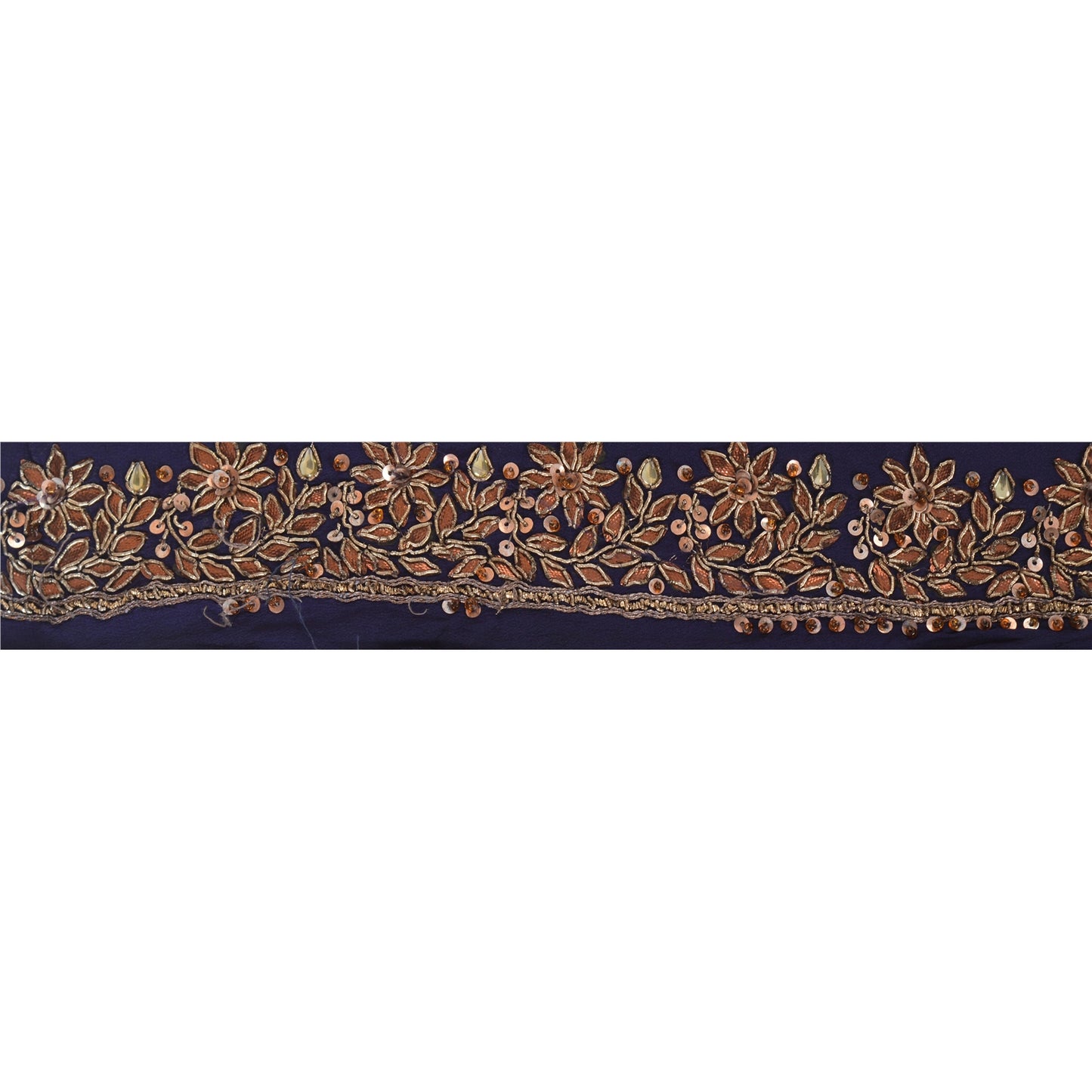 Sanskriti Vintage Sari Border Hand Beaded 1 Yd Trim Sewing Blue Gota Patti Lace