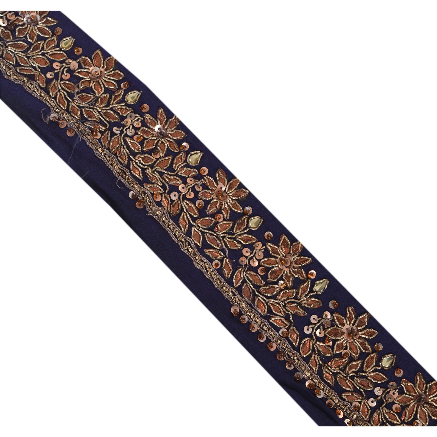 Sanskriti Vintage Sari Border Hand Beaded 1 Yd Trim Sewing Blue Gota Patti Lace