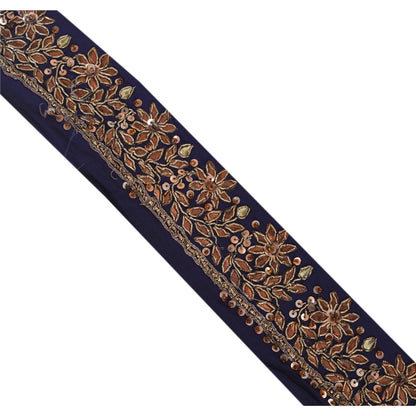 Sanskriti Vintage Sari Border Hand Beaded 1 Yd Trim Sewing Blue Gota Patti Lace