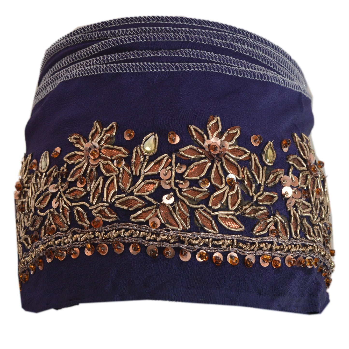 Sanskriti Vintage Sari Border Hand Beaded 1 Yd Trim Sewing Blue Gota Patti Lace