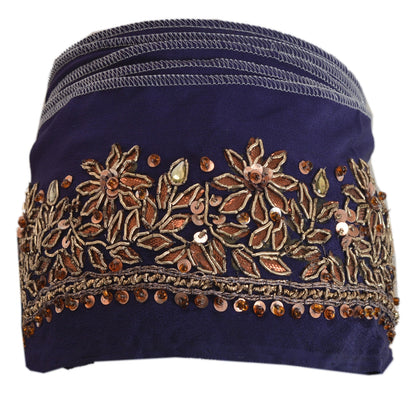 Sanskriti Vintage Sari Border Hand Beaded 1 Yd Trim Sewing Blue Gota Patti Lace