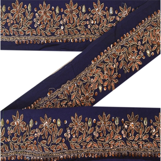 Sanskriti Vintage Sari Border Hand Beaded 1 Yd Trim Sewing Blue Gota Patti Lace