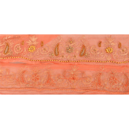 Sanskriti Vintage Saree Border Hand Beaded 1 Yard Trims Sewing Peach Decor Lace