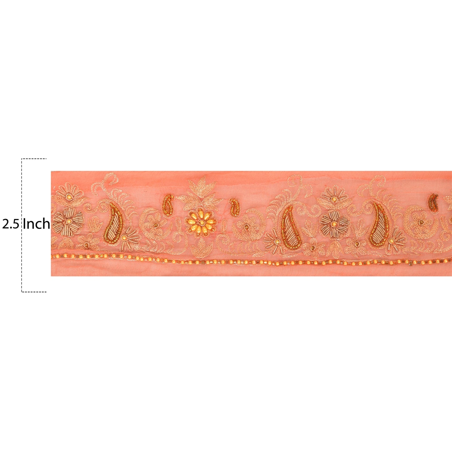 Sanskriti Vintage Saree Border Hand Beaded 1 Yard Trims Sewing Peach Decor Lace