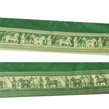 Sanskriti Vintage Green Sari Border Woven Baluchari Green Craft Trim 1 YD Lace