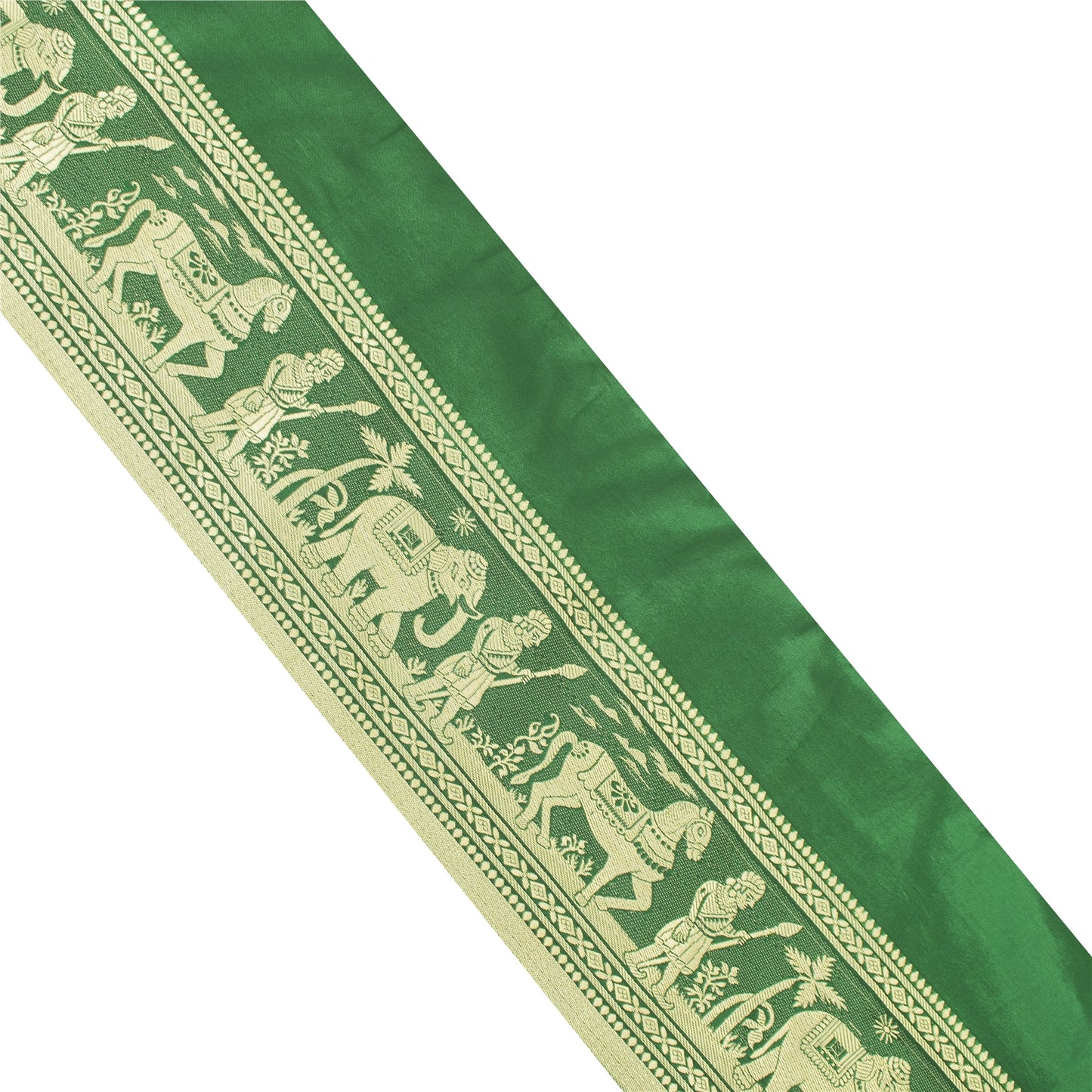 Sanskriti Vintage Green Sari Border Woven Baluchari Green Craft Trim 1 YD Lace