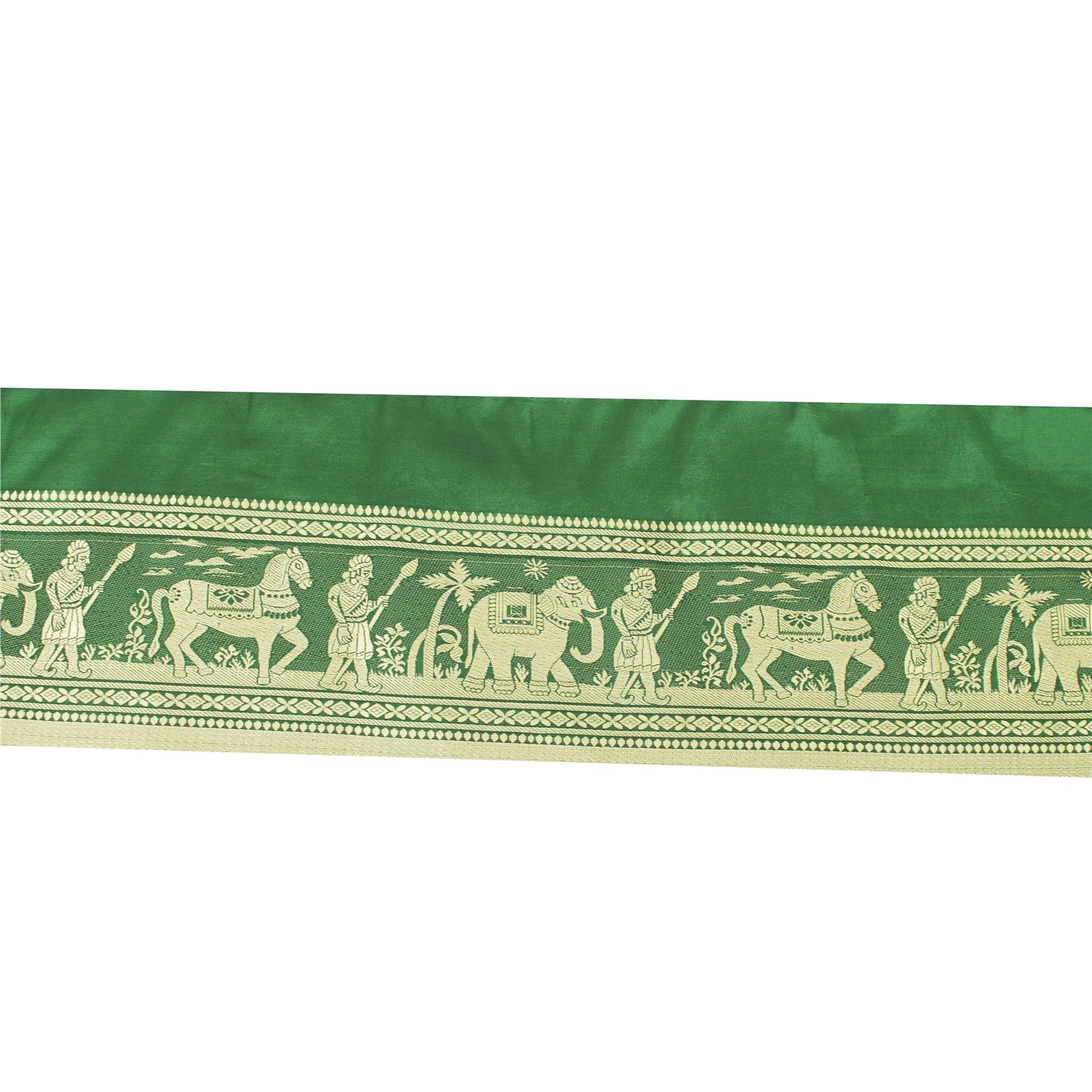 Sanskriti Vintage Green Sari Border Woven Baluchari Green Craft Trim 1 YD Lace