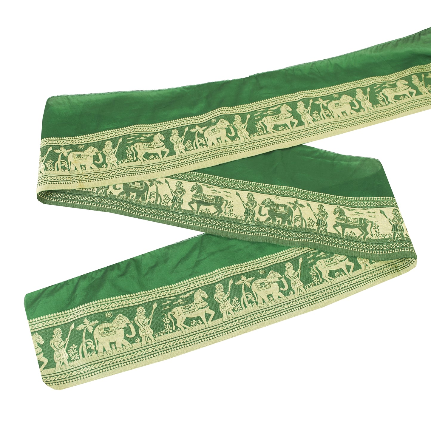 Sanskriti Vintage Green Sari Border Woven Baluchari Green Craft Trim 1 YD Lace