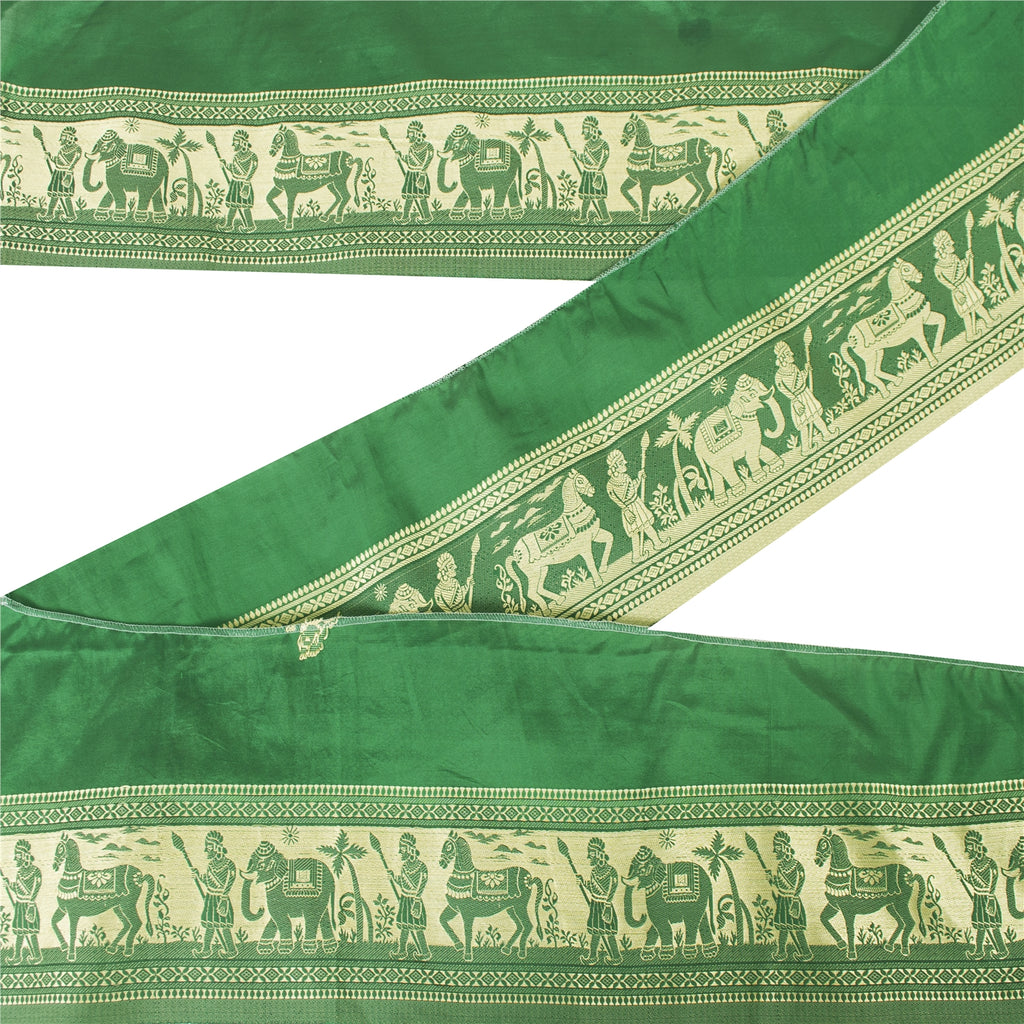 Sanskriti Vintage Green Sari Border Woven Baluchari Green Craft Trim 1 YD Lace