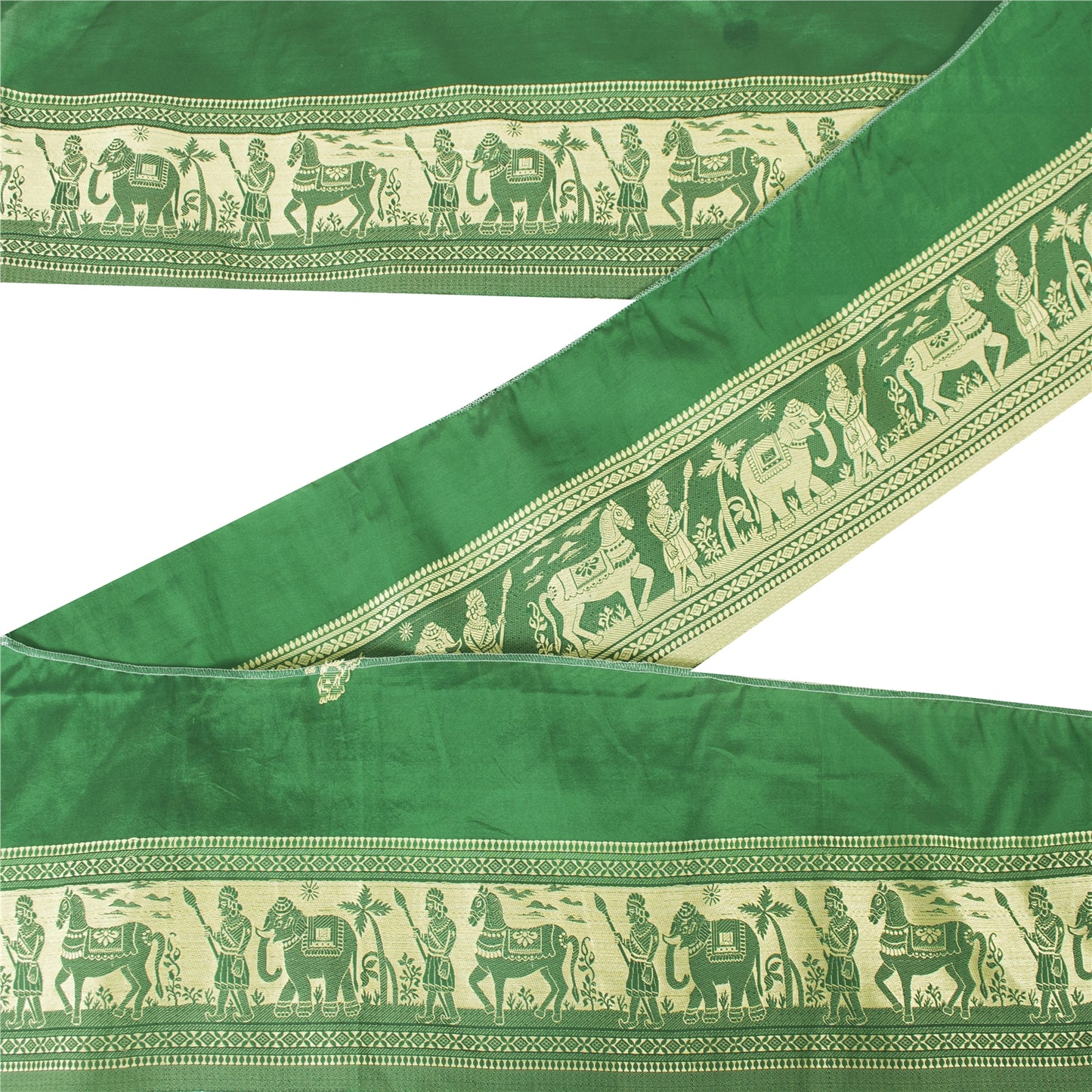 Sanskriti Vintage Green Sari Border Woven Baluchari Green Craft Trim 1 YD Lace