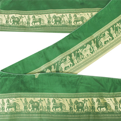 Sanskriti Vintage Green Sari Border Woven Baluchari Green Craft Trim 1 YD Lace