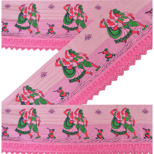 Sanskriti Vintage Sari Border Embroidered 1 YD Trim Sewing Pink Craft Decor Lace