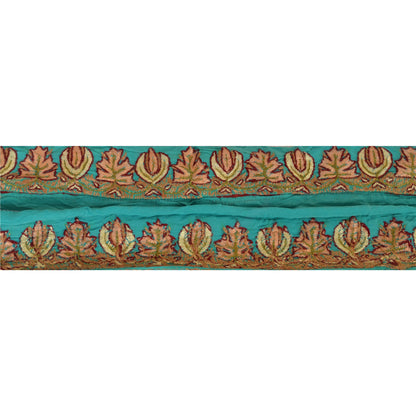 Sanskriti Vintage Sari Border Hand Embroidered Suzani 1 Yd Trim Blue Craft Lace