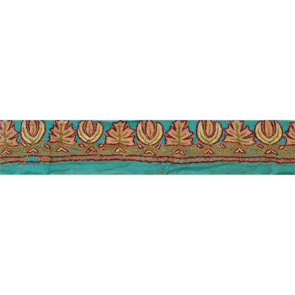 Sanskriti Vintage Sari Border Hand Embroidered Suzani 1 Yd Trim Blue Craft Lace