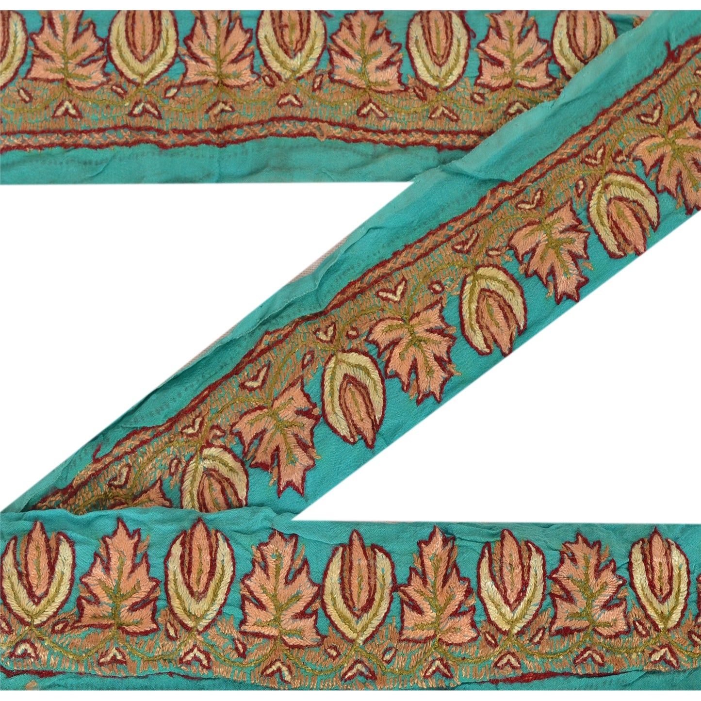 Sanskriti Vintage Sari Border Hand Embroidered Suzani 1 Yd Trim Blue Craft Lace