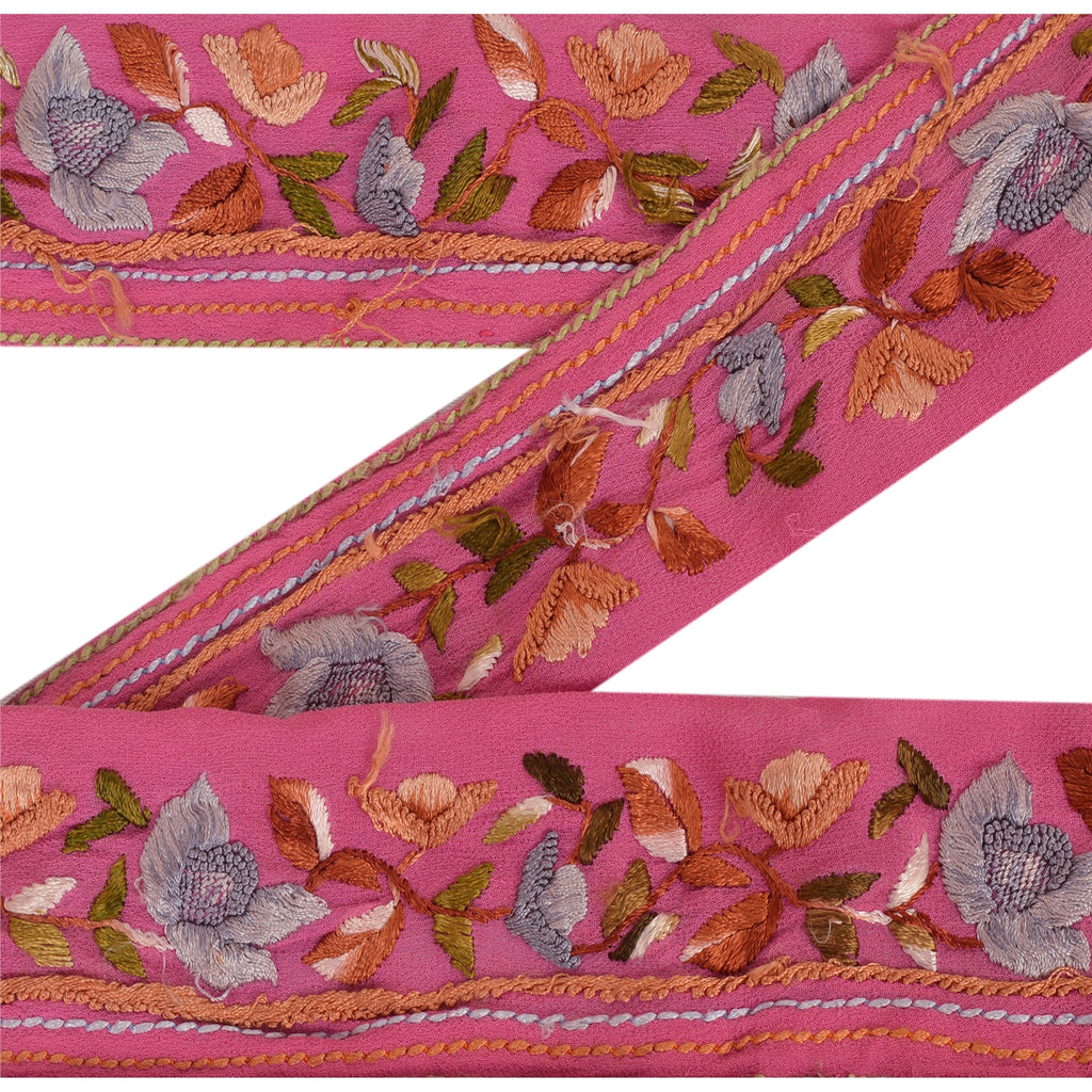 Sanskriti Vintage Sari Border Hand Embroidered Parsee 1Yd Trim Sewing Craft Lace