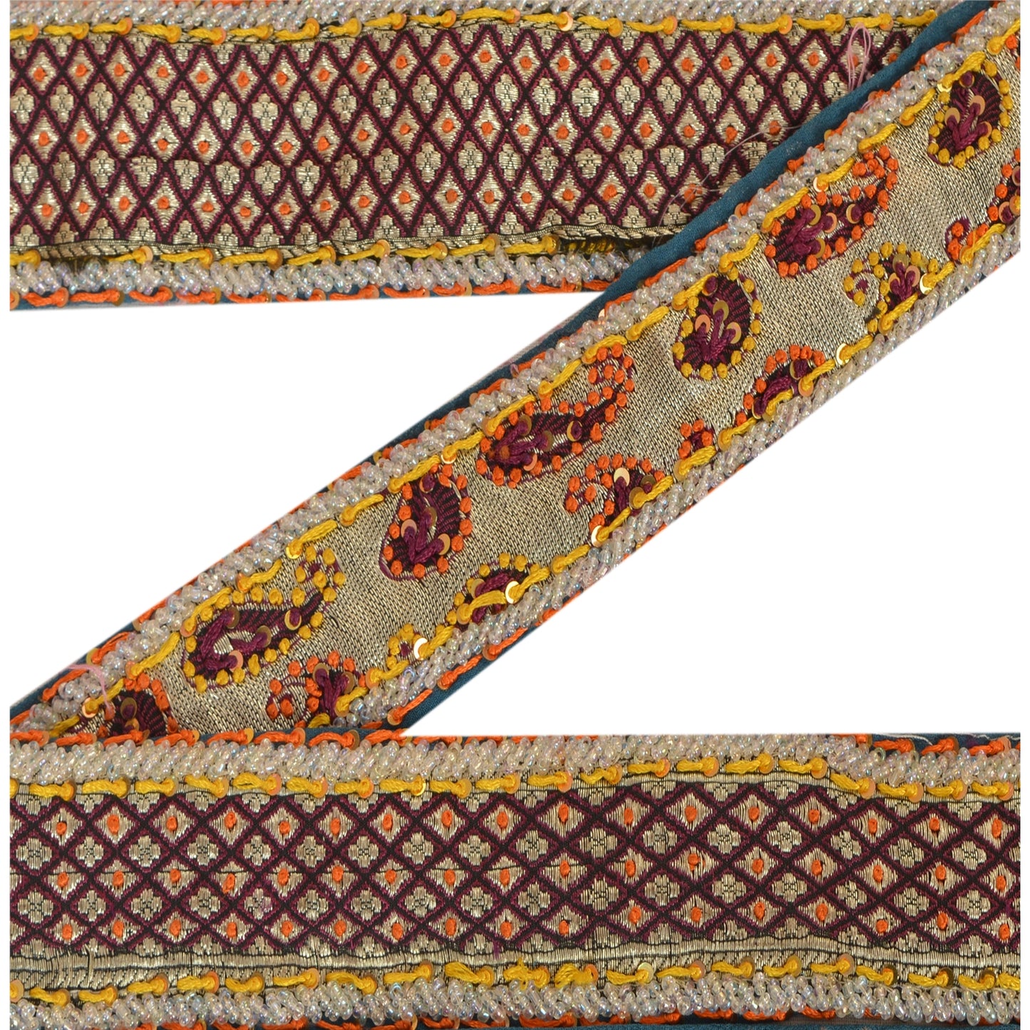 Sanskriti Vintage Sari Border Hand Beaded 1 Yd Indian Trim Sewing Craft Lace