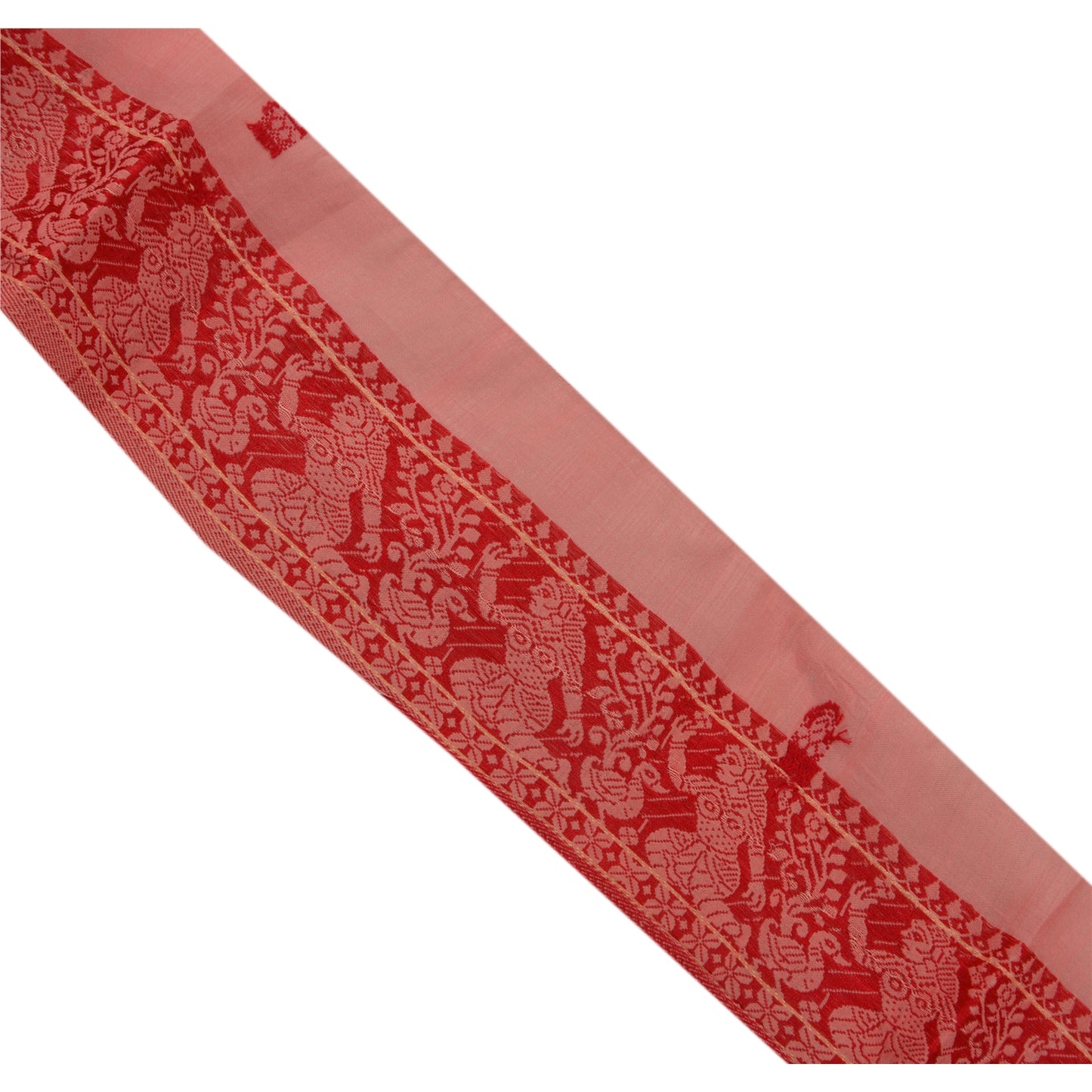 Sanskriti Vintage Sari Border Woven Baluchari 1 Yd Craft Trim Sewing Pink Lace