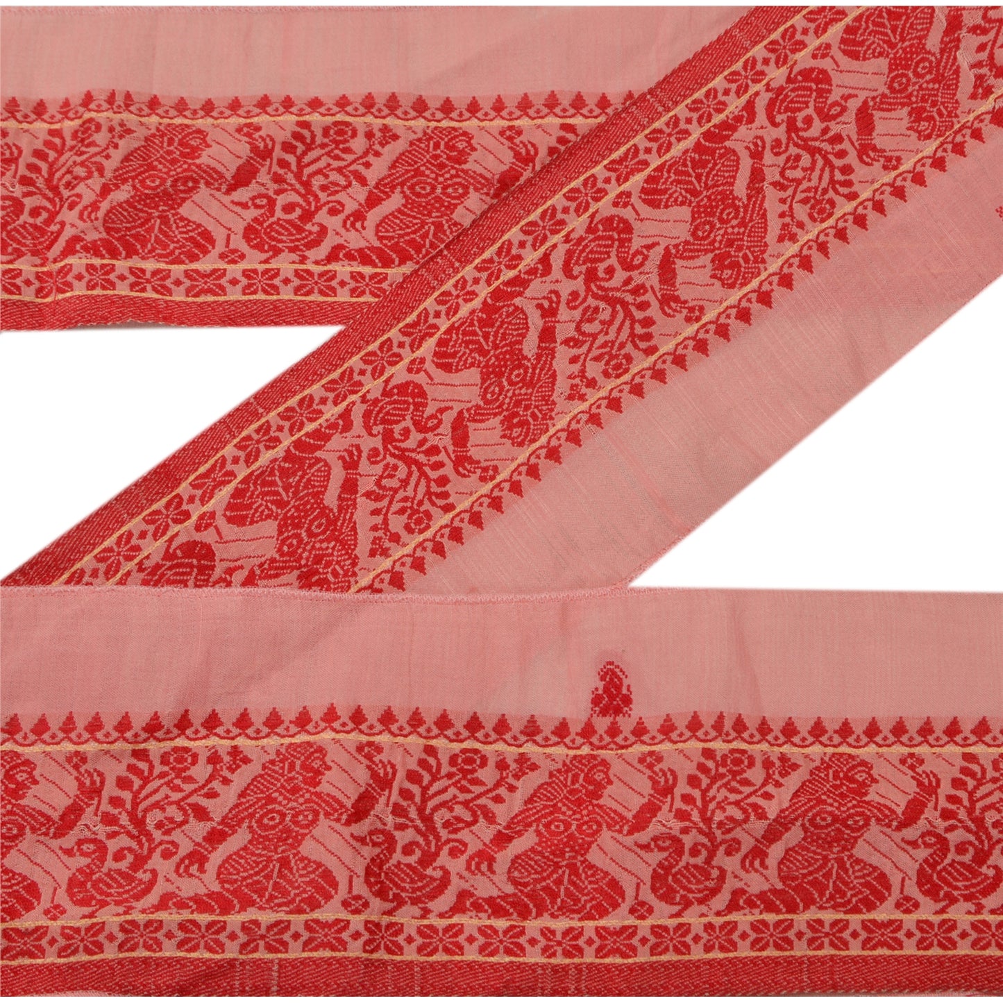 Sanskriti Vintage Sari Border Woven Baluchari 1 Yd Craft Trim Sewing Pink Lace