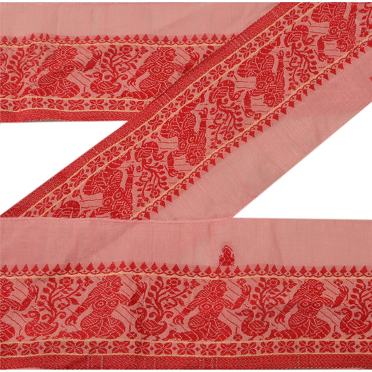 Sanskriti Vintage Sari Border Woven Baluchari 1 Yd Craft Trim Sewing Pink Lace