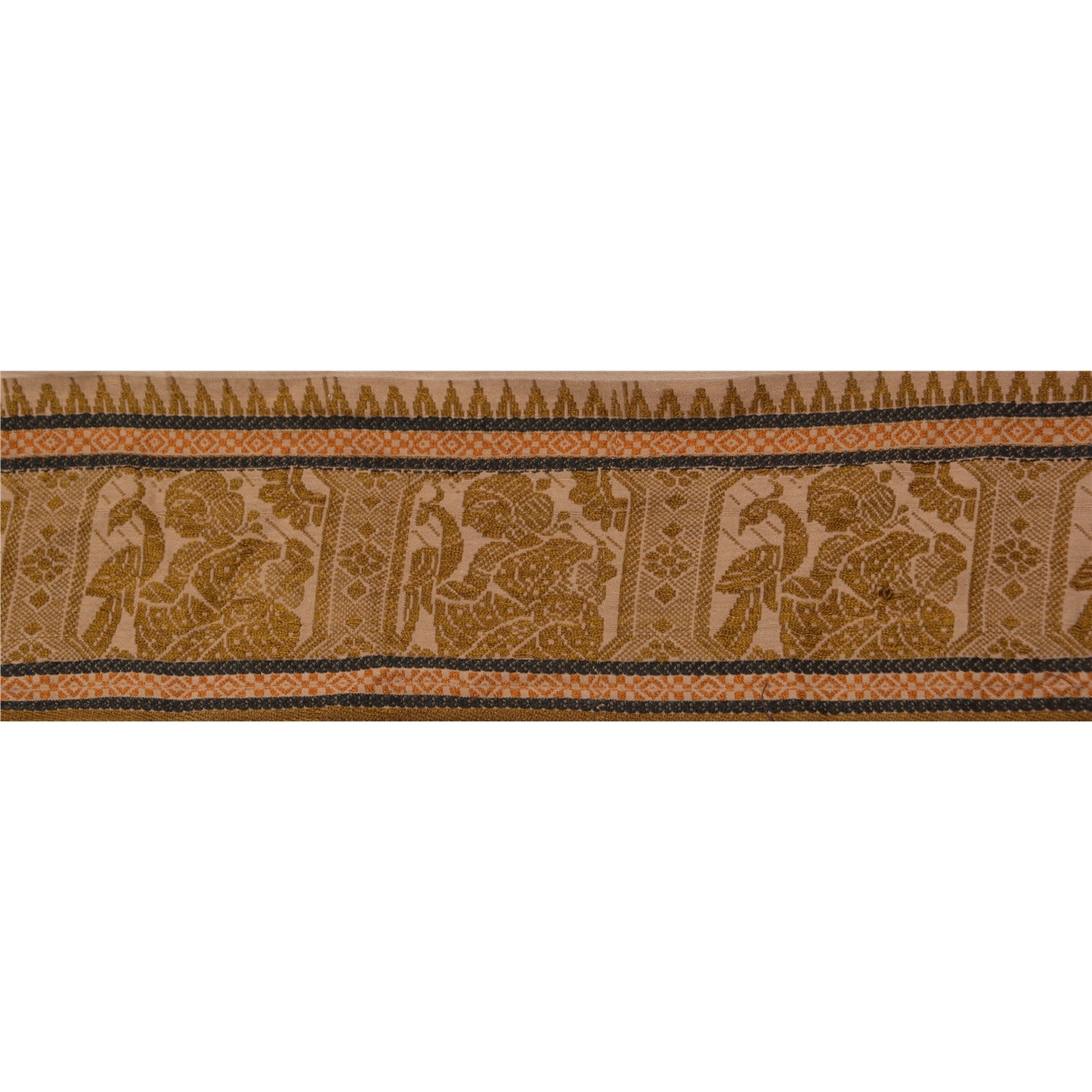 Sanskriti Vintage Saree Border Woven Baluchari 1 Yd Craft Trim Sewing Cream Lace