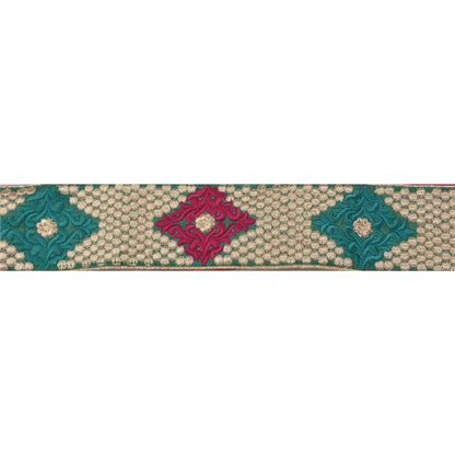 Sanskriti Vintage Sari Border Embroidered 1 YD Trim Sewing Green Craft Deco Lace