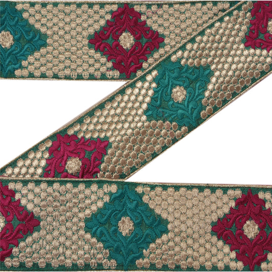 Sanskriti Vintage Sari Border Embroidered 1 YD Trim Sewing Green Craft Deco Lace