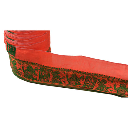 Sanskriti Vintage Sari Border Antique Woven Brocade 1 Yd Trim Craft Sewing Orange Lace