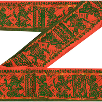 Sanskriti Vintage Sari Border Antique Woven Brocade 1 Yd Trim Craft Sewing Orange Lace