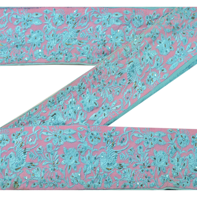 Sanskriti Vintage Kant Håndperlet 1 Yard Indisk Kant Syning Pink Dekor Blonde