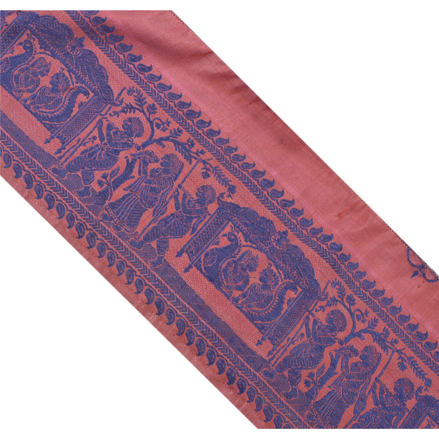 Sanskriti Vintage Sari Border Woven Baluchari 1 Yd Craft Trim Sewing Pink Lace