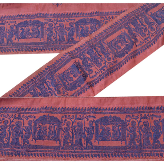 Sanskriti Vintage Sari Border Woven Baluchari 1 Yd Craft Trim Sewing Pink Lace