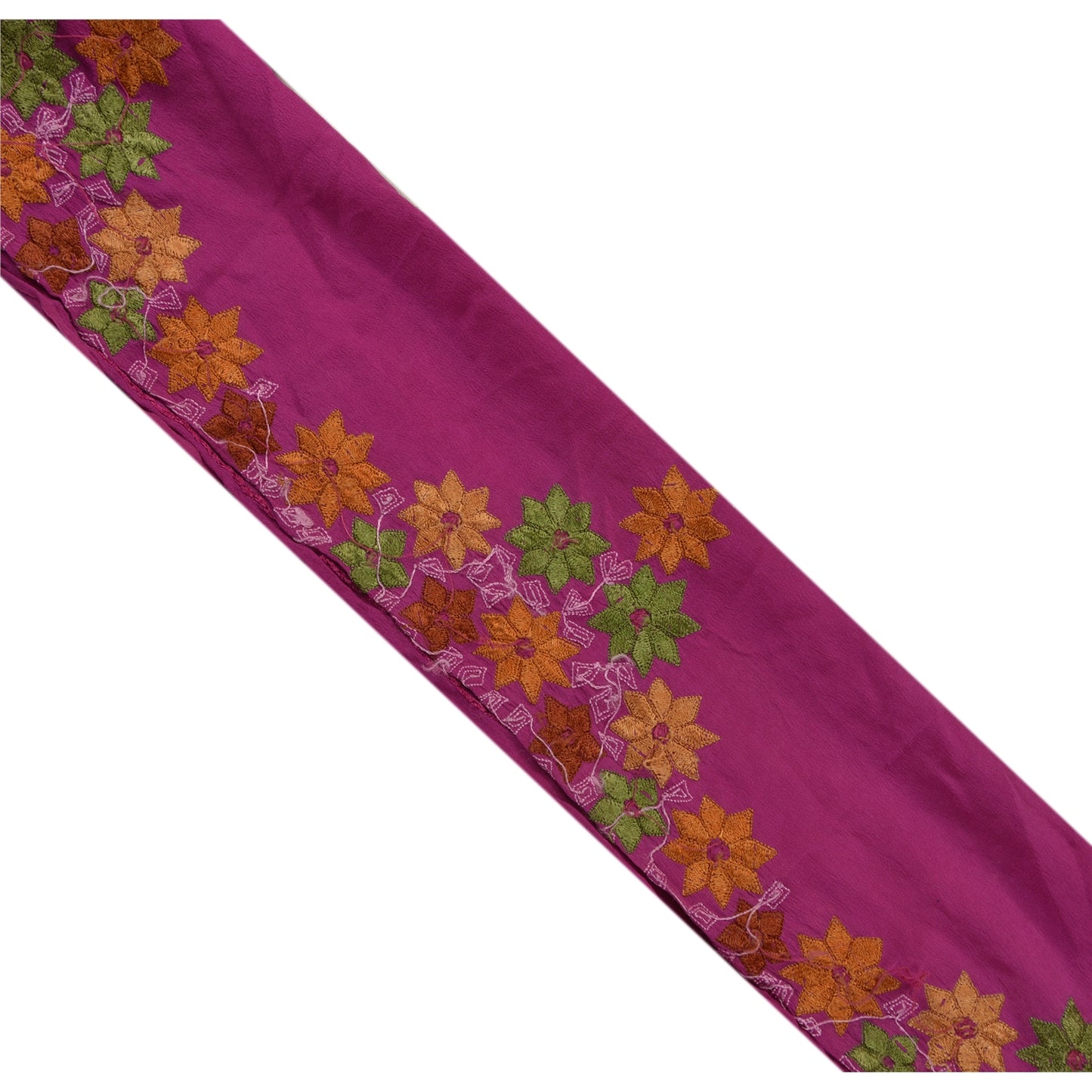 Sanskriti Vintage Border Antique Hand Beaded 1 Yd Indian Trim Sewing Purple Lace