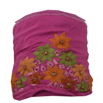 Sanskriti Vintage Border Antique Hand Beaded 1 Yd Indian Trim Sewing Purple Lace