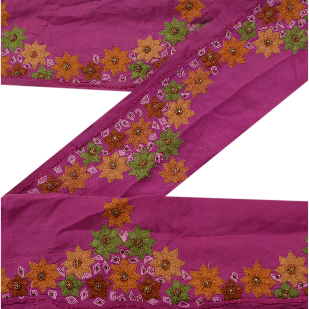 Sanskriti Vintage Border Antique Hand Beaded 1 Yd Indian Trim Sewing Purple Lace