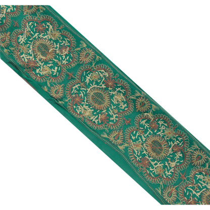 Sanskriti Vintage Sari Border Hand Embroidered 1 Yd Trim Sewing Green Craft Lace